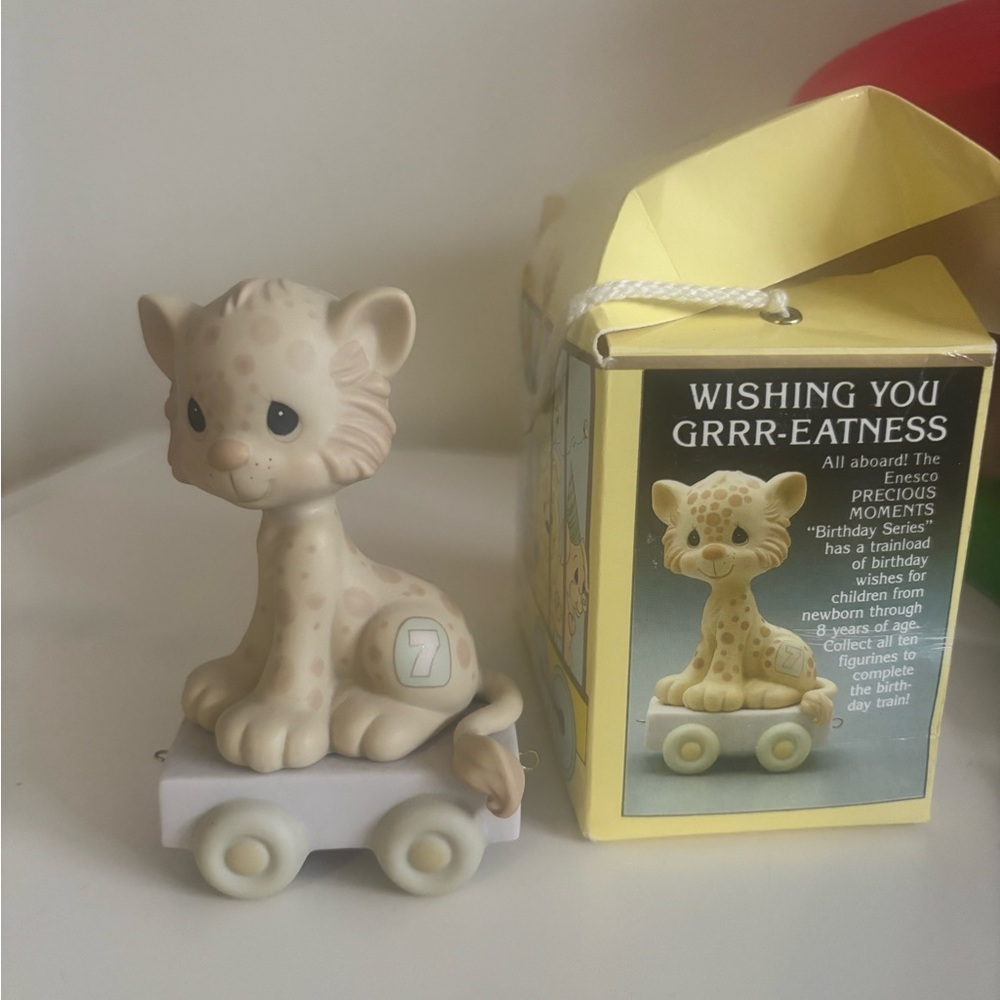 Precious Moments Birthday Train Leopard Age 7, Bisque Porcelain, Original Box